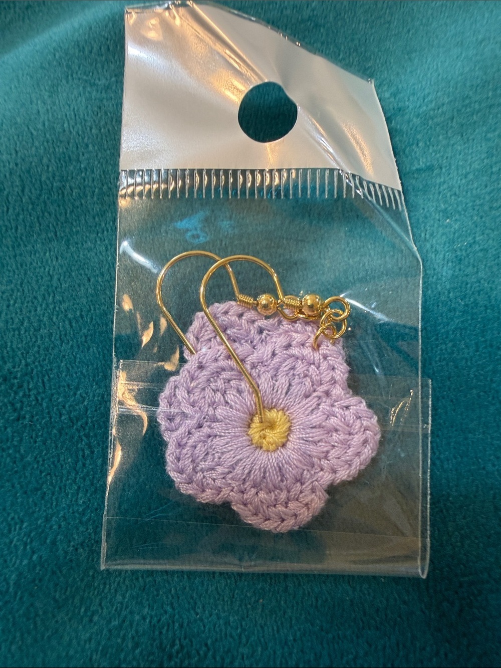 Handwoven Lavender Crochet Flower Earrings with Gold Hooks